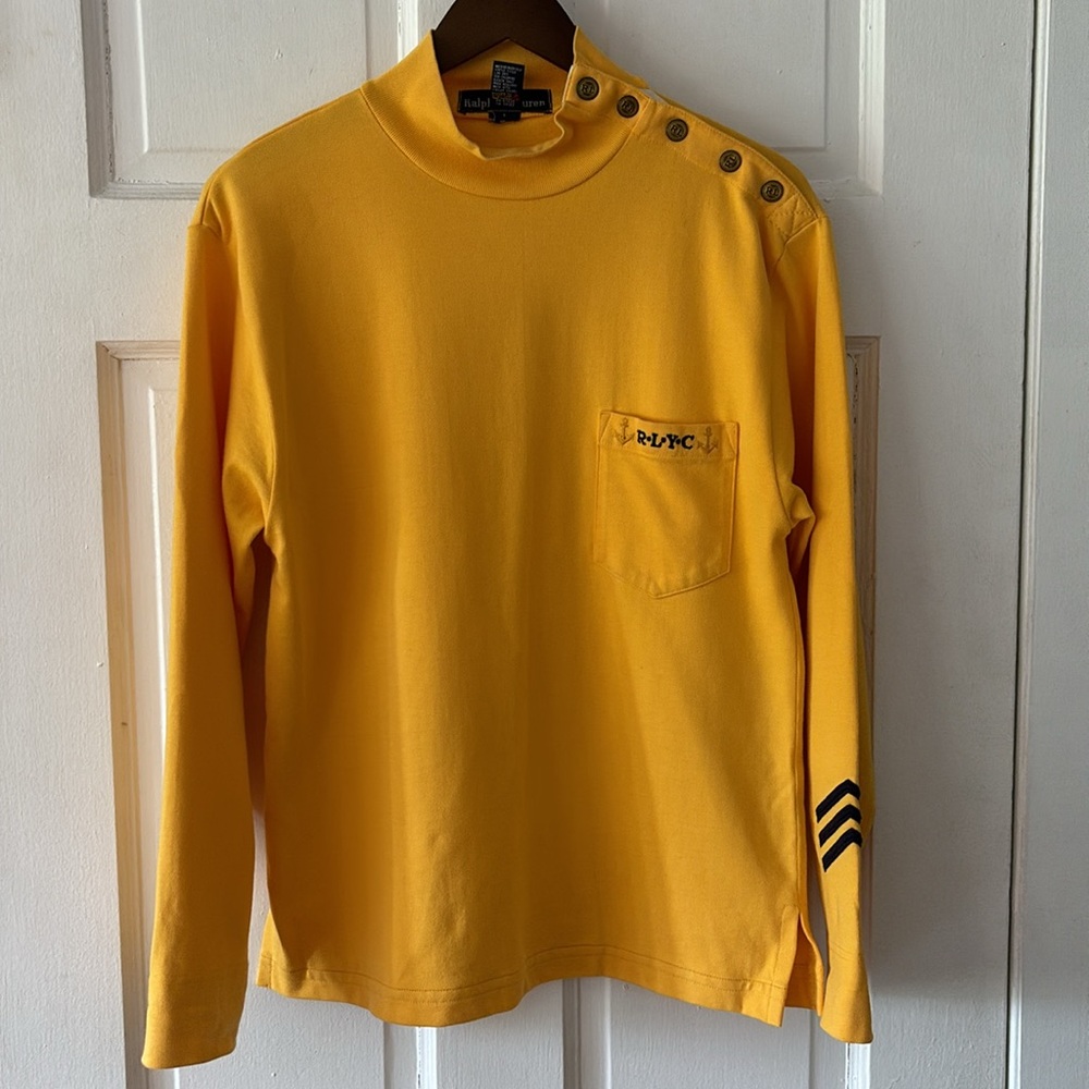 🚤 Vintage Ralph Lauren Yacht Club Mockneck Buttoned Yellow Long Sleeve